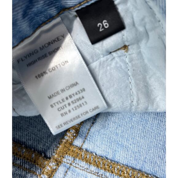 Flying Monkey Jeans High Waist Denim Moto Shorts 26 inch Light Wash Frayed - Picture 3 of 6